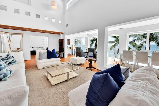 living area featuring visible vents and light wood finished floors