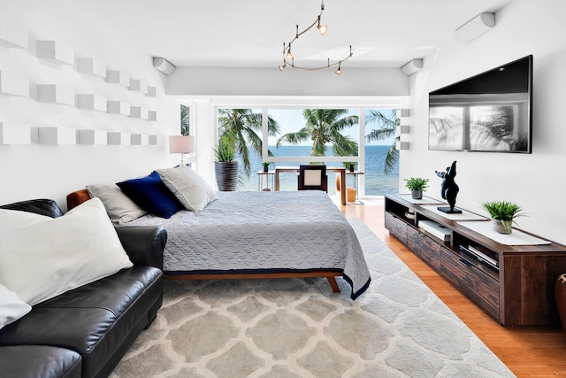 bedroom featuring light hardwood / wood-style floors and access to outside