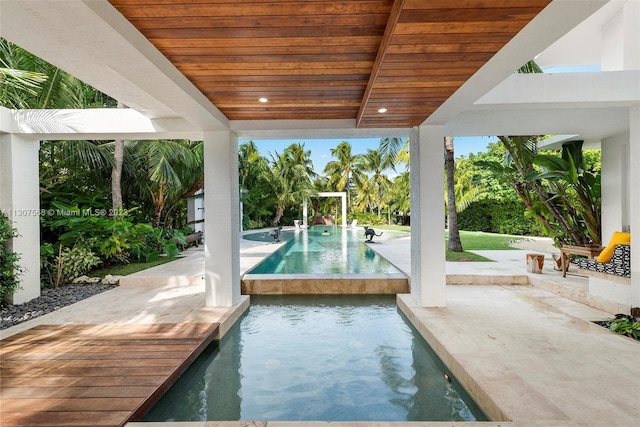 view of swimming pool with a patio