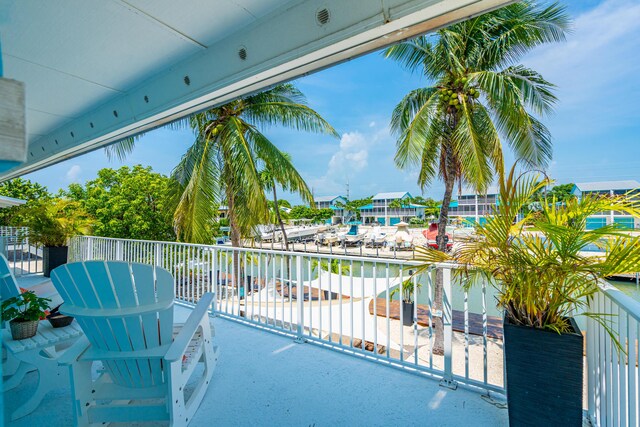 view of patio / terrace featuring a water view