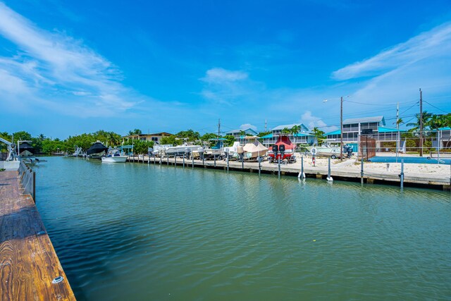 dock area with a water view