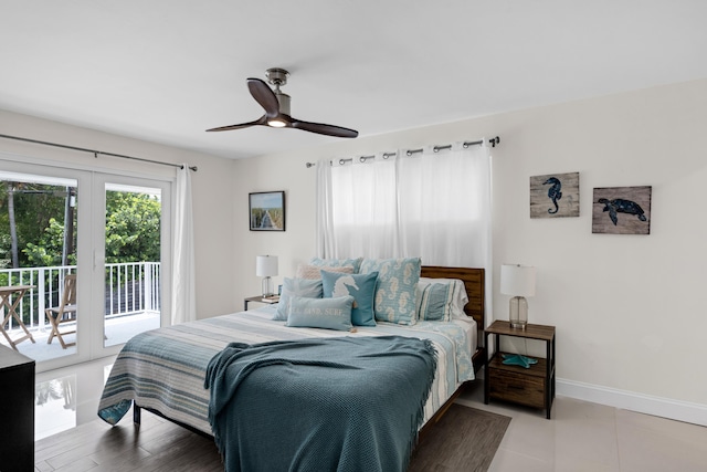 bedroom featuring access to exterior and ceiling fan