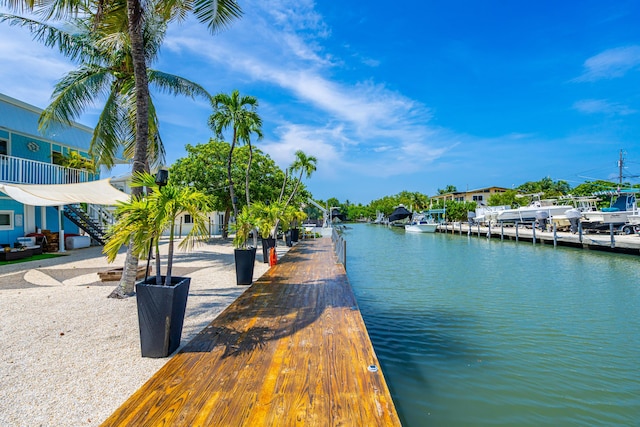 view of dock with a water view