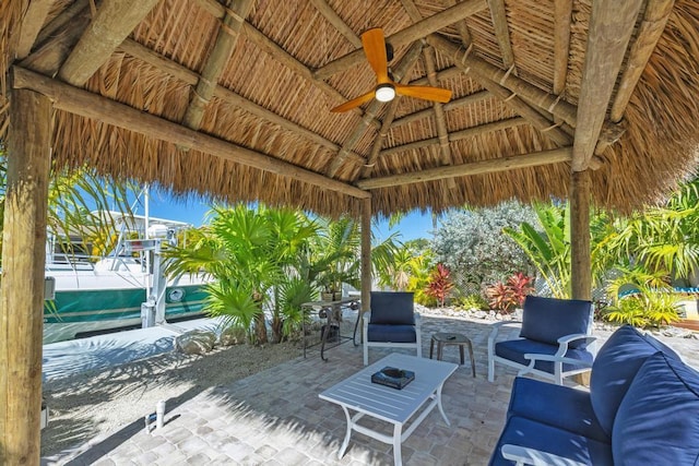 view of patio / terrace with a gazebo and ceiling fan