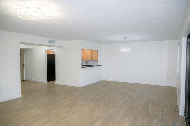 unfurnished living room with sink and light hardwood / wood-style floors