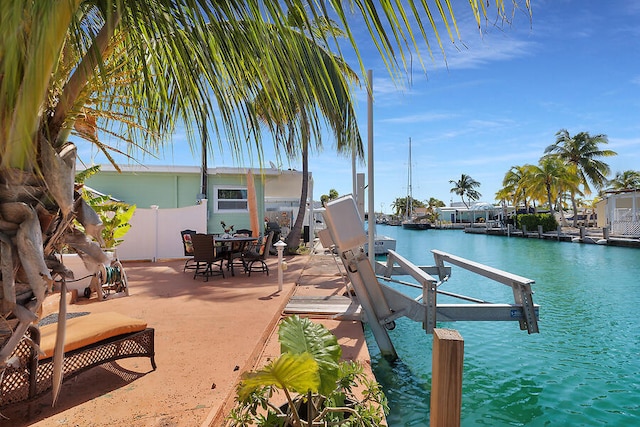 dock area featuring a water view