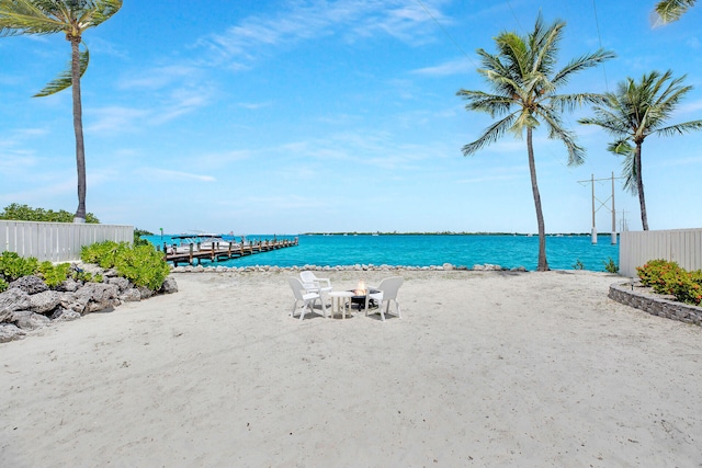 property view of water featuring a view of the beach