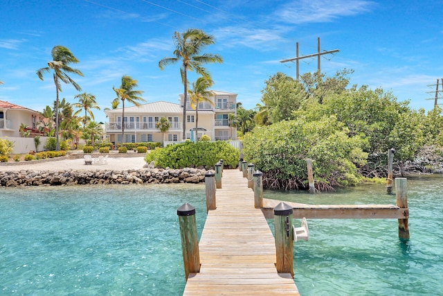 dock area featuring a balcony and a water view