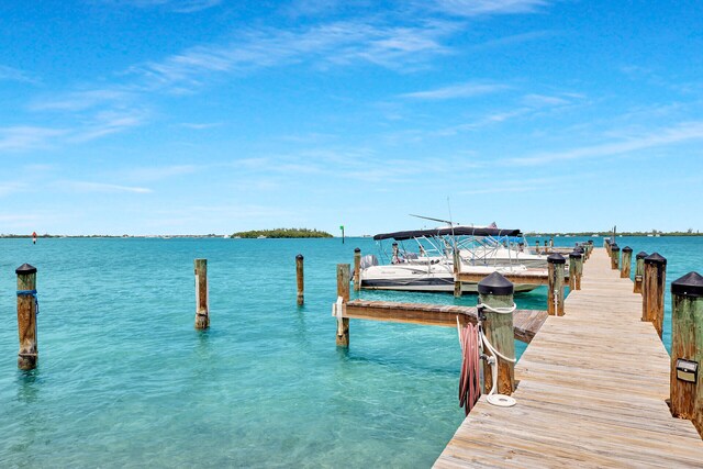 view of dock with a water view