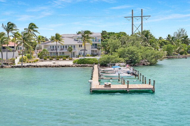 view of dock with a water view