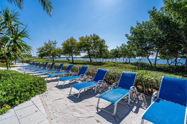 view of patio / terrace with a water view