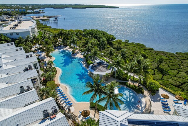 bird's eye view featuring a water view