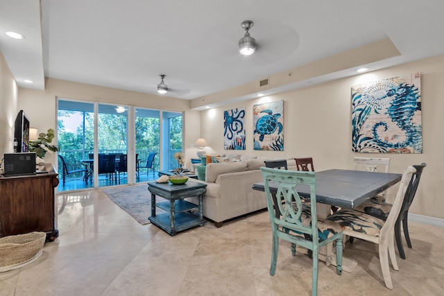 dining area with ceiling fan