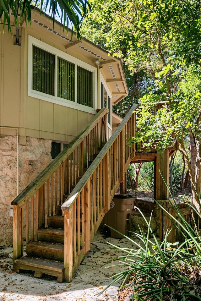 deck featuring stairway