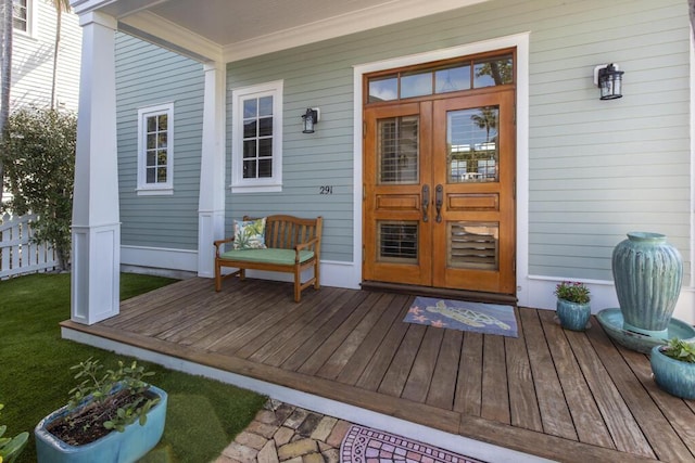 property entrance featuring french doors