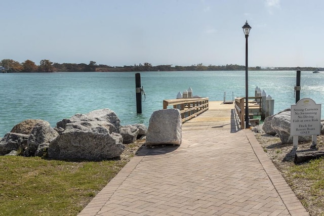 view of dock with a water view