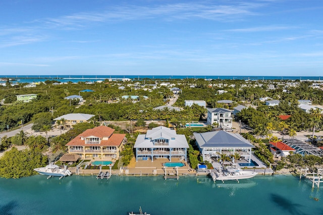 aerial view featuring a water view