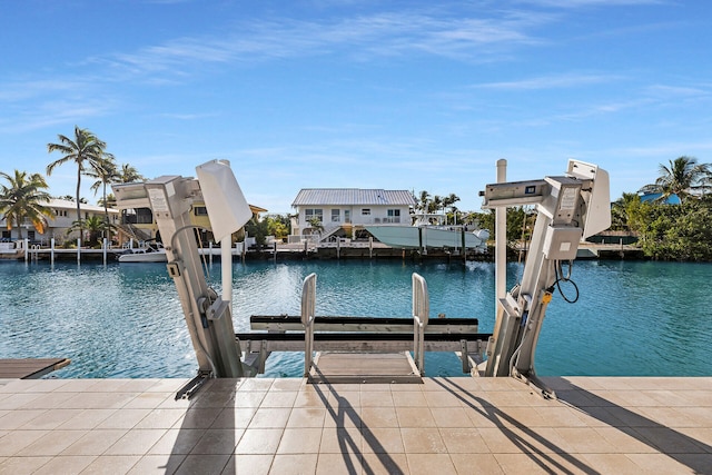 view of dock with a water view