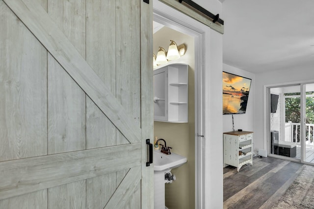 bathroom with wood finished floors