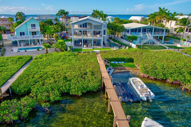 aerial view with a water view