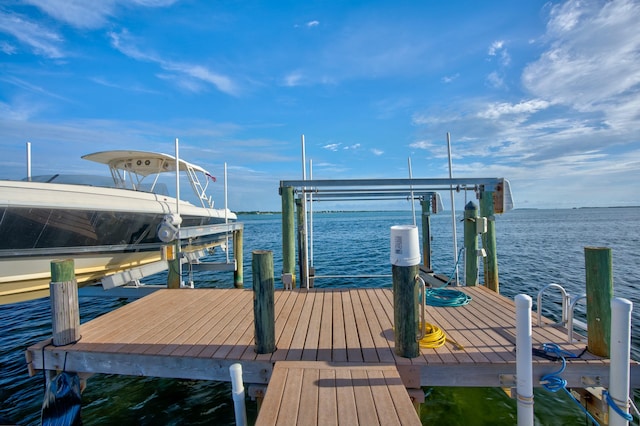 dock area with a water view