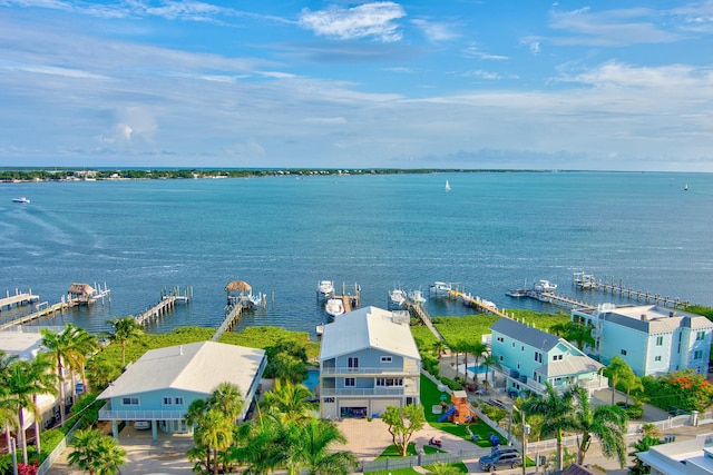 aerial view with a water view