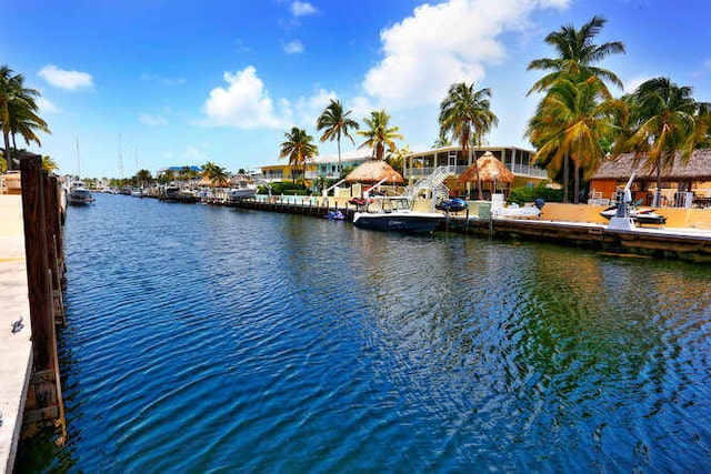 property view of water with a dock