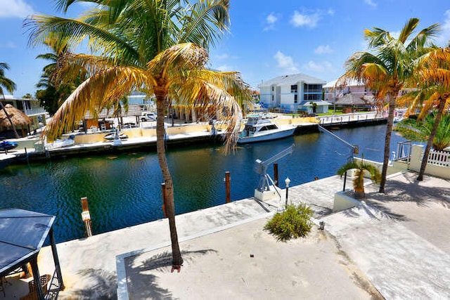 view of dock with a water view