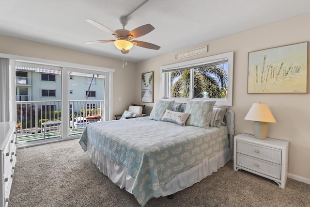 1101 W Ocean Dr Unit 29, Key Colony, FL 33051 - bedroom with access to outside, carpet flooring, and a ceiling fan