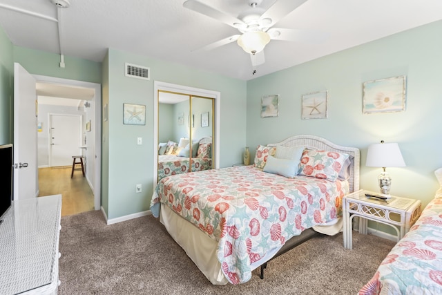 1101 W Ocean Dr Unit 29, Key Colony, FL 33051 - carpeted bedroom with a closet, attic access, and ceiling fan