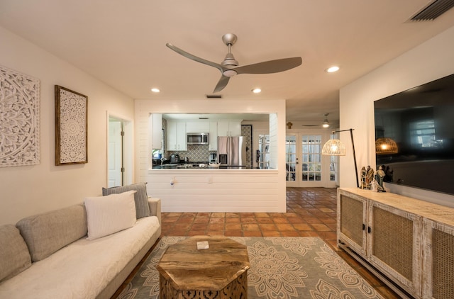 1205 11th St, Key West, FL 33040 - living room featuring french doors, visible vents, recessed lighting, and ceiling fan