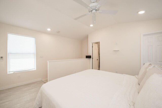 1205 11th St, Key West, FL 33040 - bedroom featuring lofted ceiling, light wood-style flooring, and recessed lighting