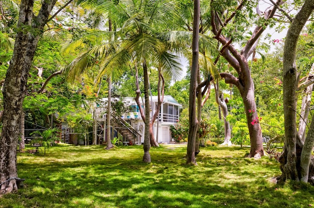 view of yard featuring a sunroom