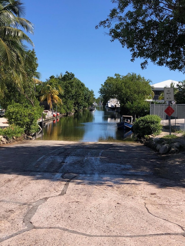 view of street featuring a water view