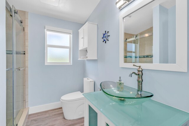 29012 Bigonia Dr, Big Pine, FL 33043 - full bath with a shower stall, wood finished floors, toilet, baseboards, and vanity