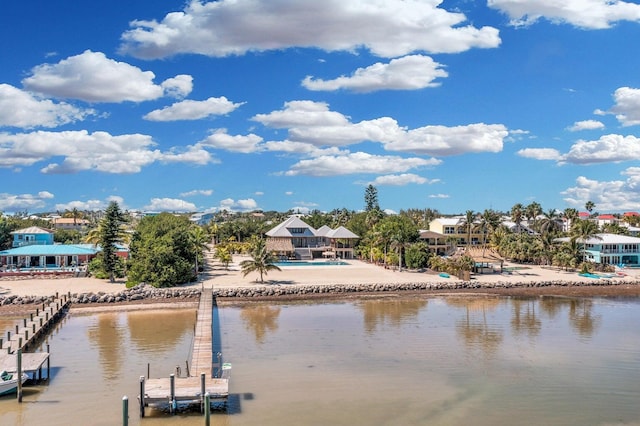 view of water feature with a boat dock