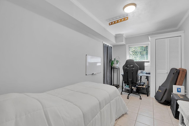 1412 Johnson St, Key West, FL 33040 - bedroom with crown molding, light tile patterned floors, and a desk