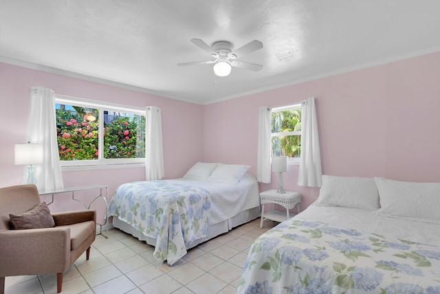 1412 Johnson St, Key West, FL 33040 - bedroom with light tile patterned floors, crown molding, and a ceiling fan