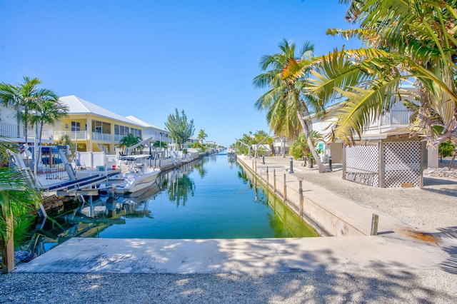 dock area with a water view