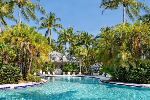 pool with a patio