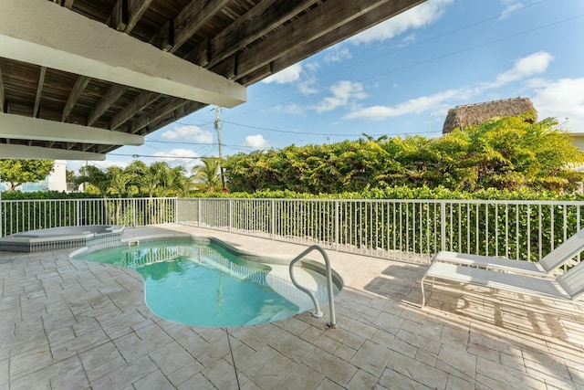 view of pool with a patio and an in ground hot tub