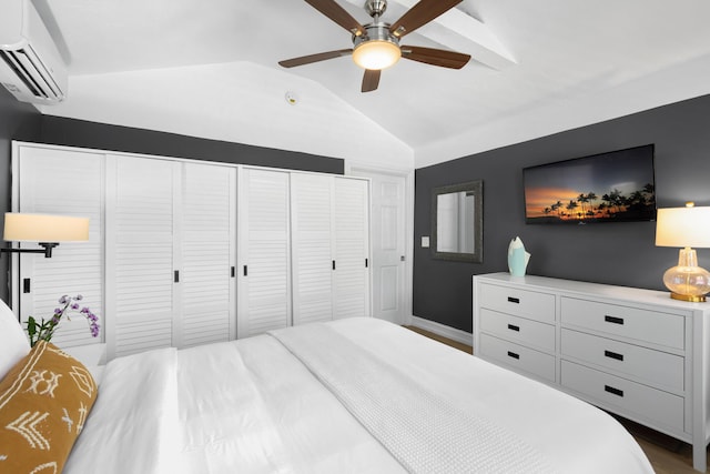 321 Julia St, Key West, FL 33040 - bedroom with a wall mounted AC, lofted ceiling, a closet, and ceiling fan
