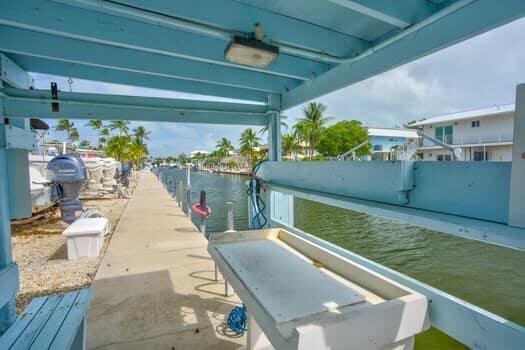 view of dock with a water view