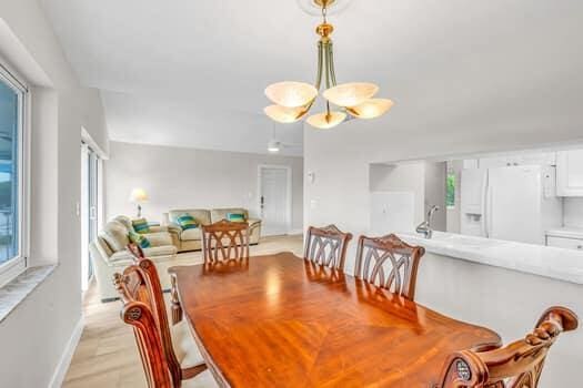 dining room with a chandelier