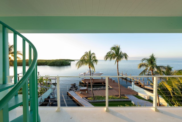 dock area with a water view