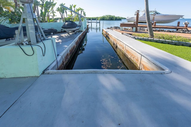 dock area with a water view