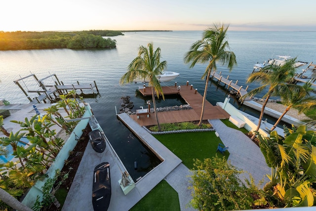 dock area featuring a water view