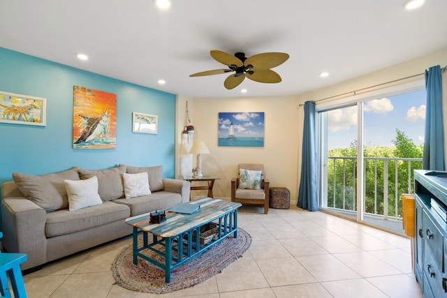 500 Burton Dr Unit 2205, Tavernier, FL 33070 - living room featuring recessed lighting, ceiling fan, and light tile patterned floors