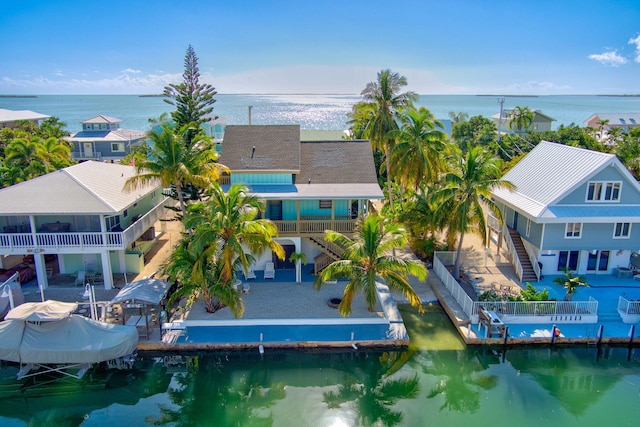 aerial view featuring a water view