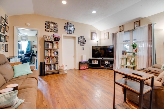 711 Sharon Pl, Key Largo, FL 33037 - living room featuring lofted ceiling, light wood-style flooring, and recessed lighting